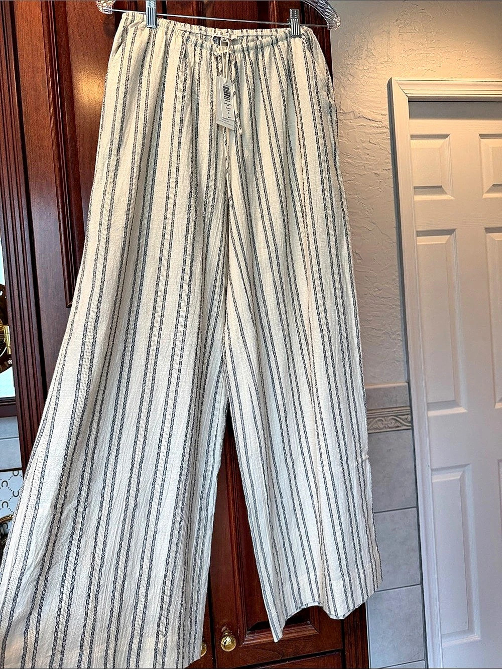 Z Supply Soleil Stripe Pant Striped Wide Leg Pants White & Blue Small